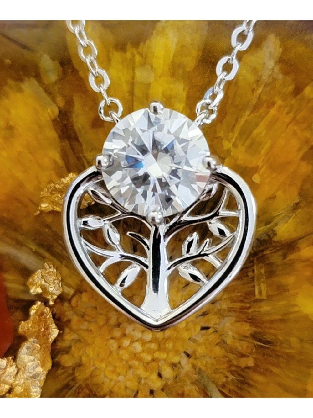S925 Sterling Silver 2ct Moissanite Tree of Life Heart Necklace GRA NWT
